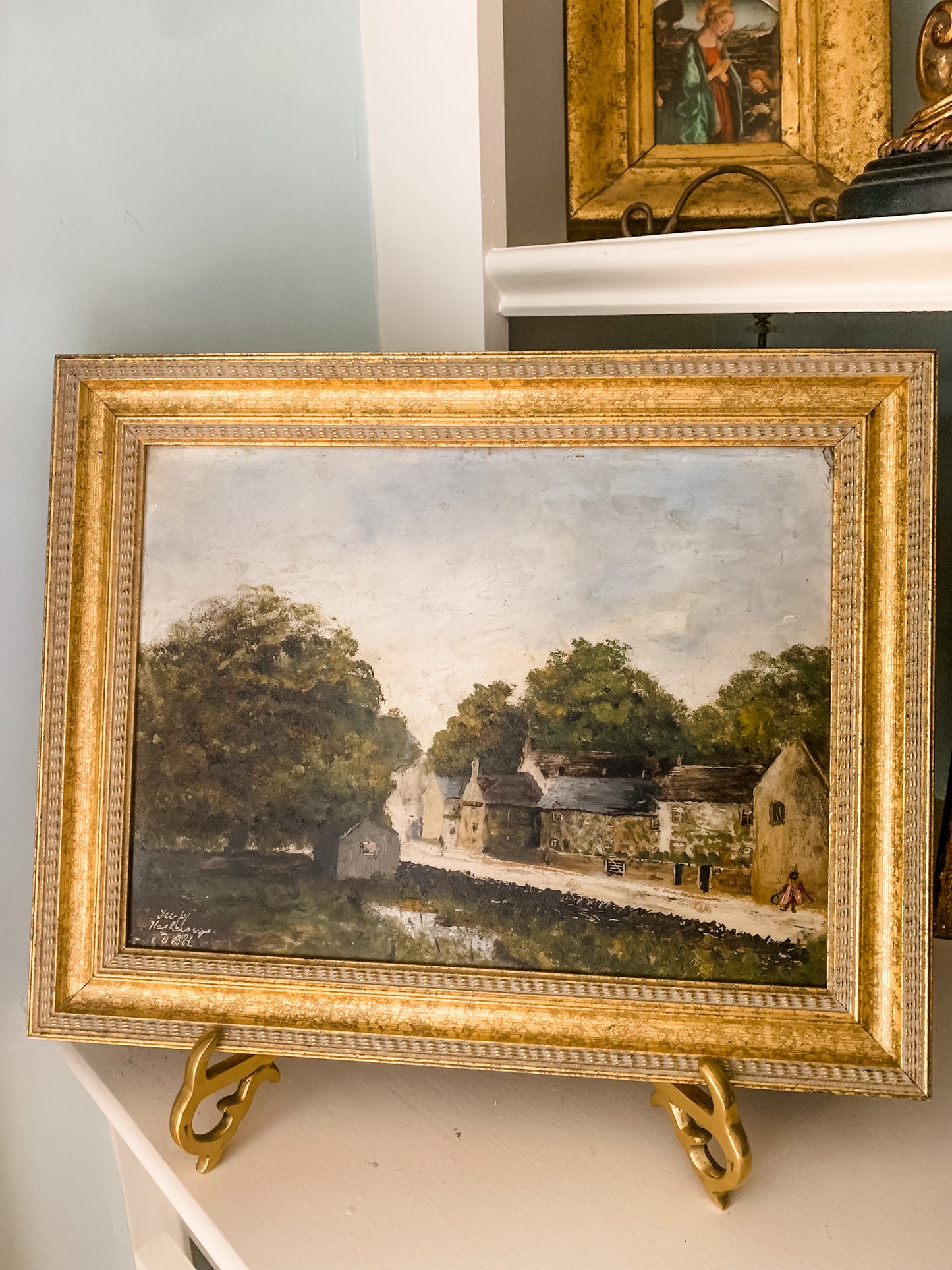 English Village Vintage Oil Painting