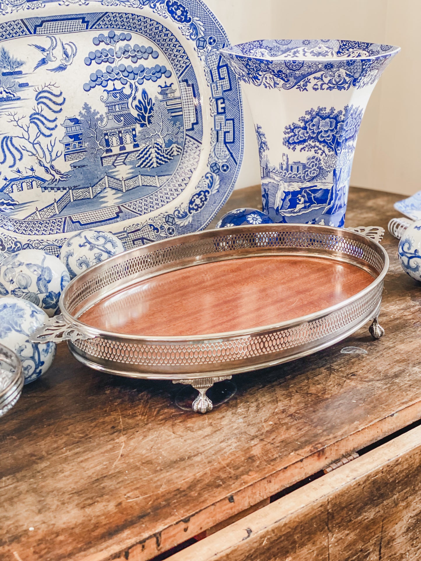 Large Gallery Tray with Pierced Sides and Handles