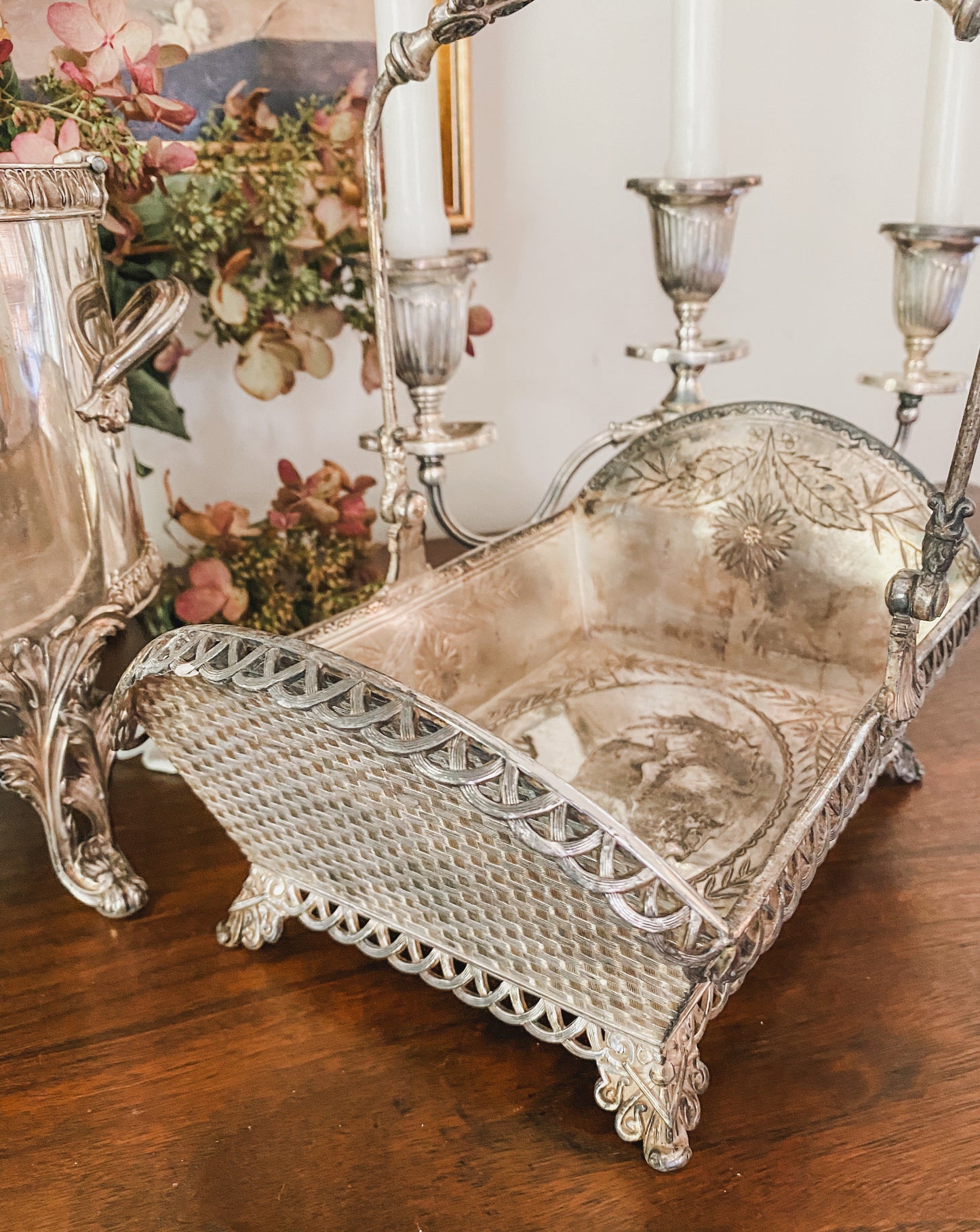 Fabulous Detailed Antique Quadroupleplate Buck Basket