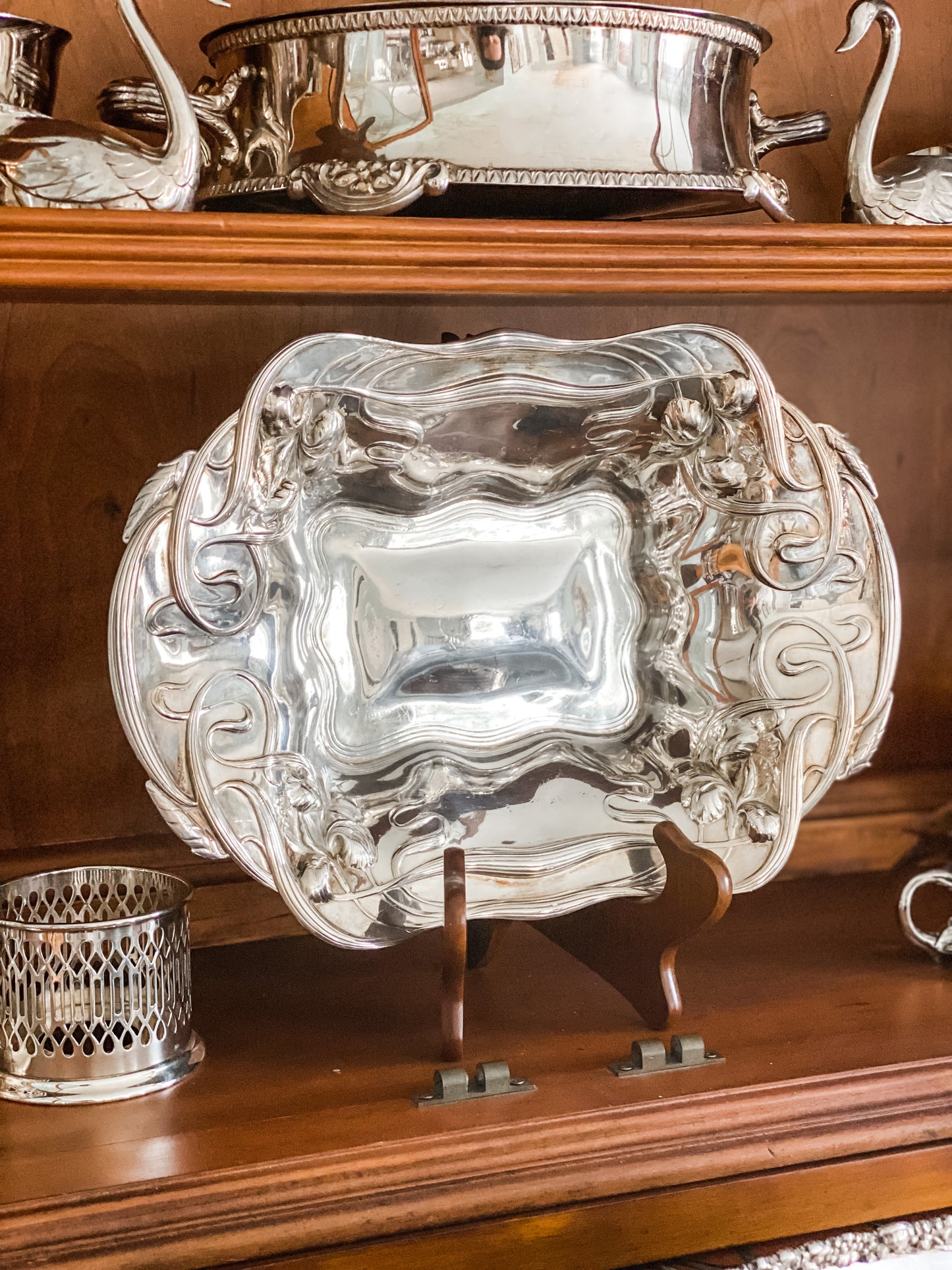 Large Antique Repousse Quadrupleplate Centerpiece Bowl