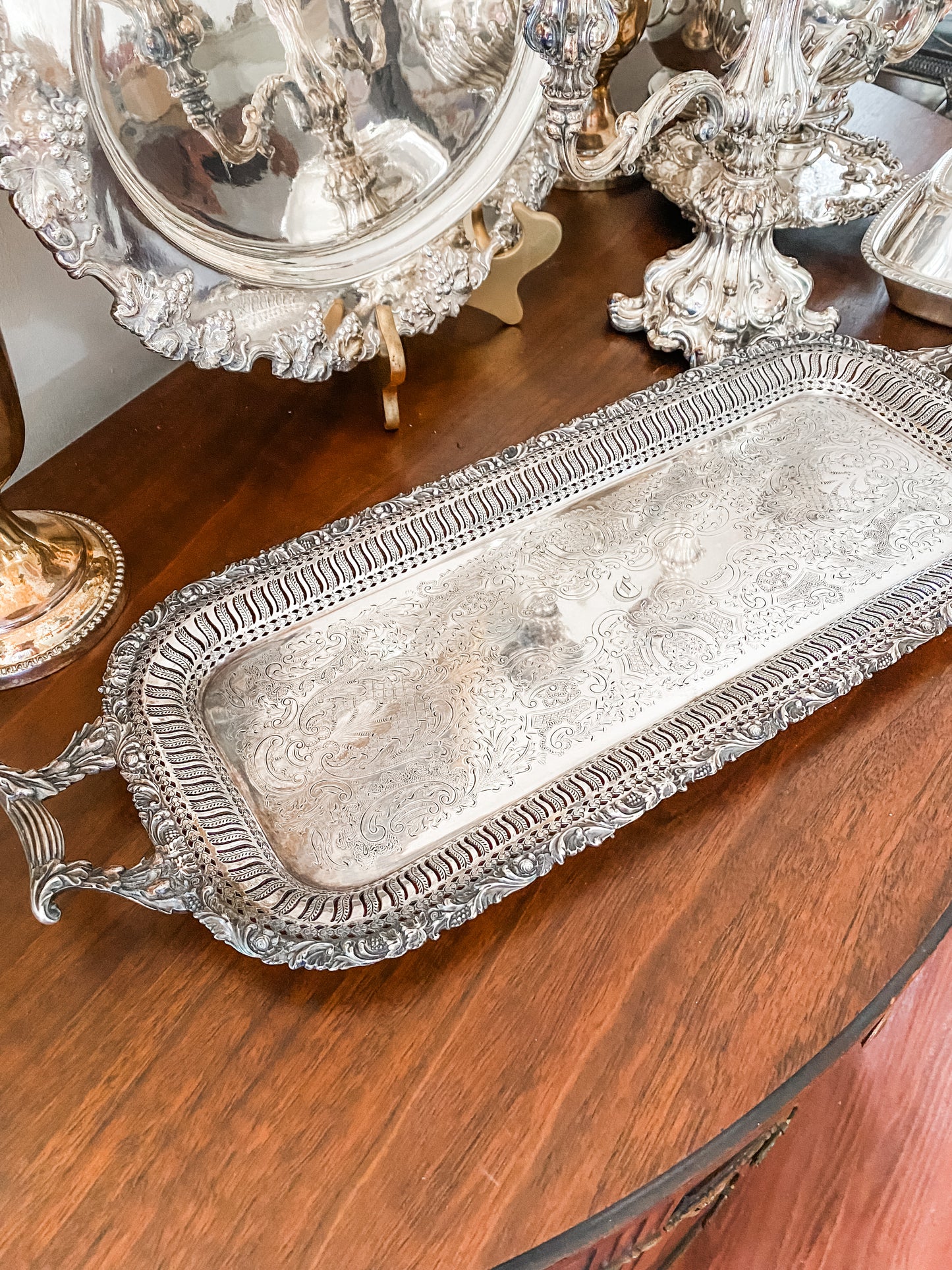 Outstanding English Antique 2 Foot Rectangular Pierced Tray