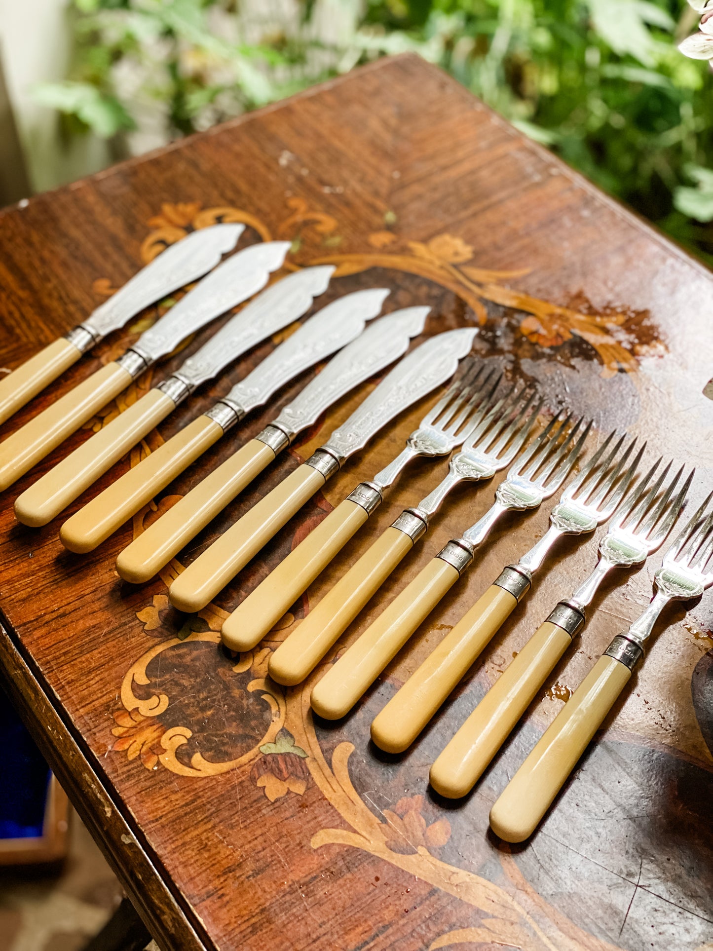 Engraved Antique English Flatware with Service for Six