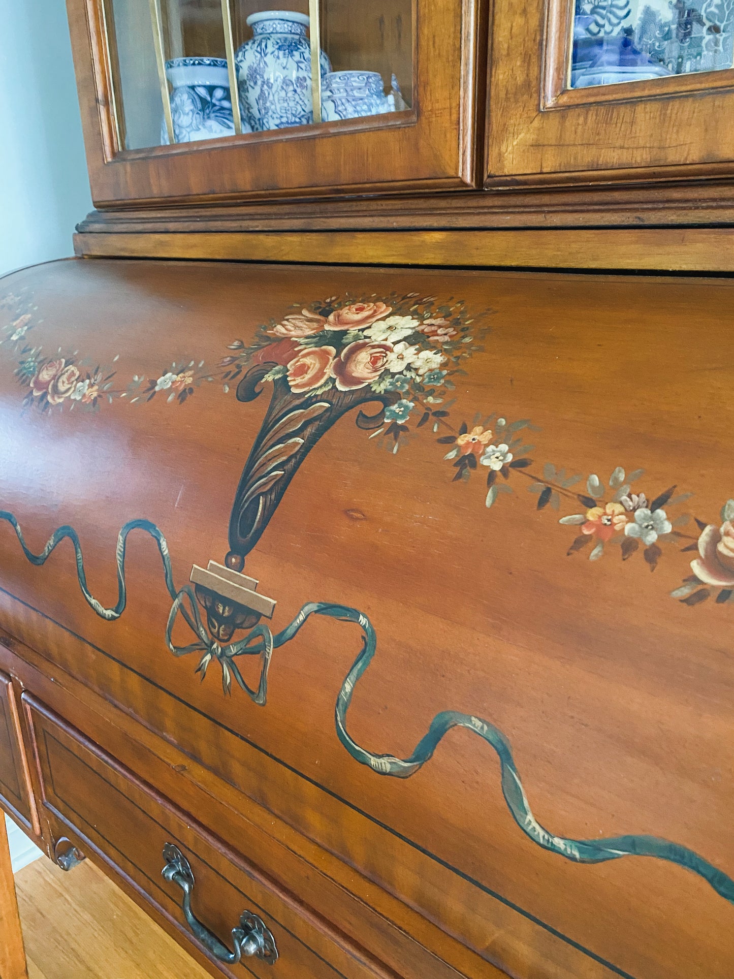 Gorgeous Hand Painted Adams Style Roll Top Secretary