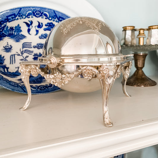 Antique Silver Plate Revolving Dome Server