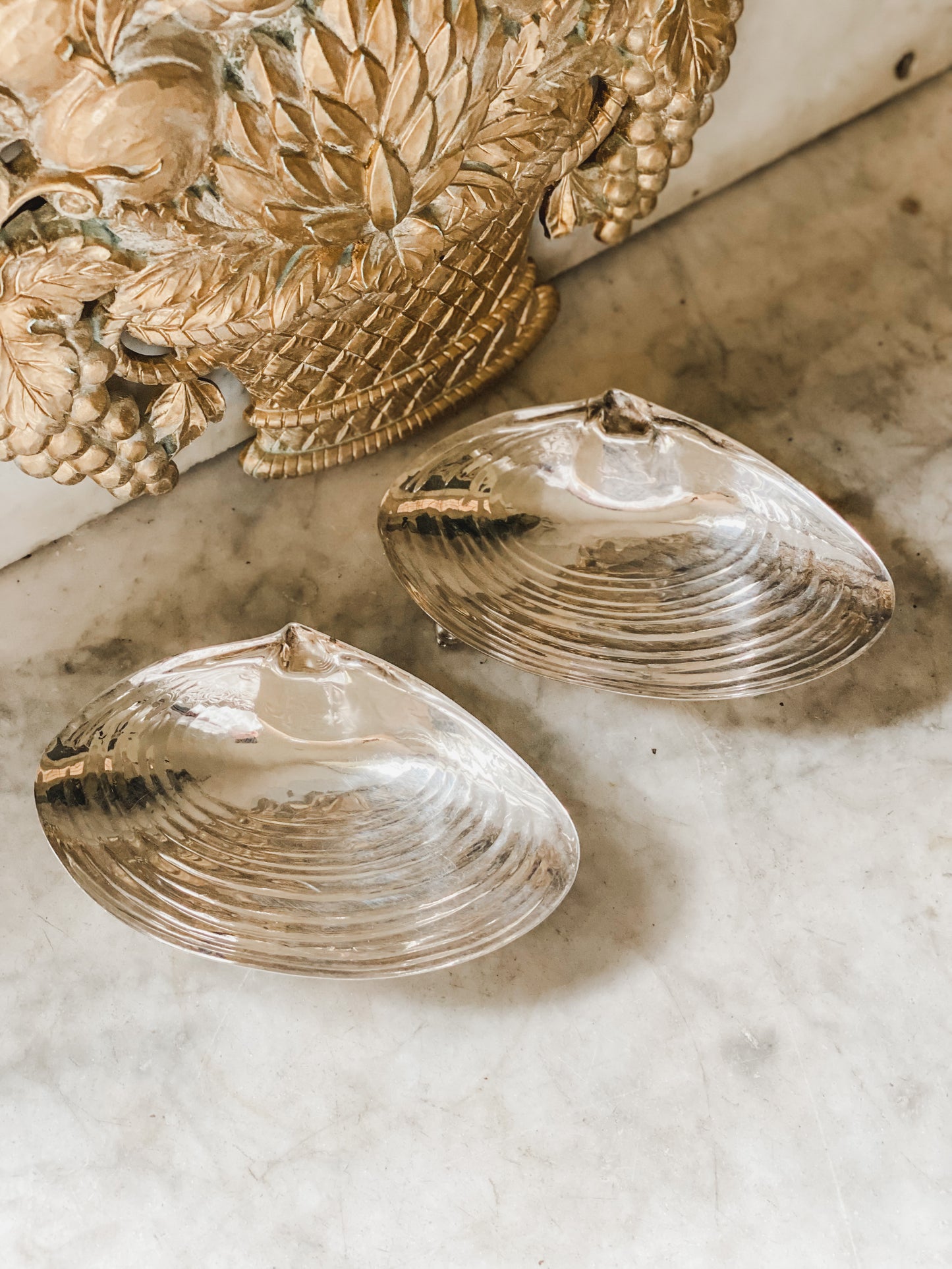 Two Wonderful Antique Silver Clam Shells