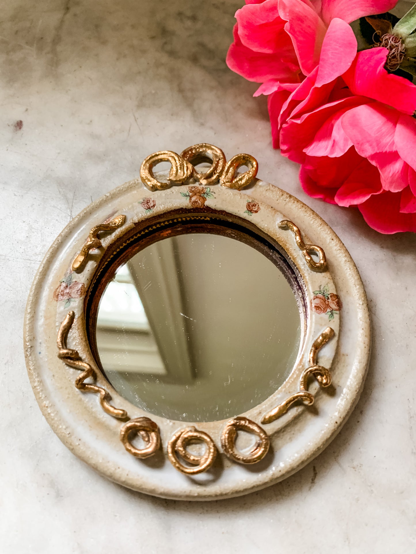 Charming Antique Ceramic Painted Mirror