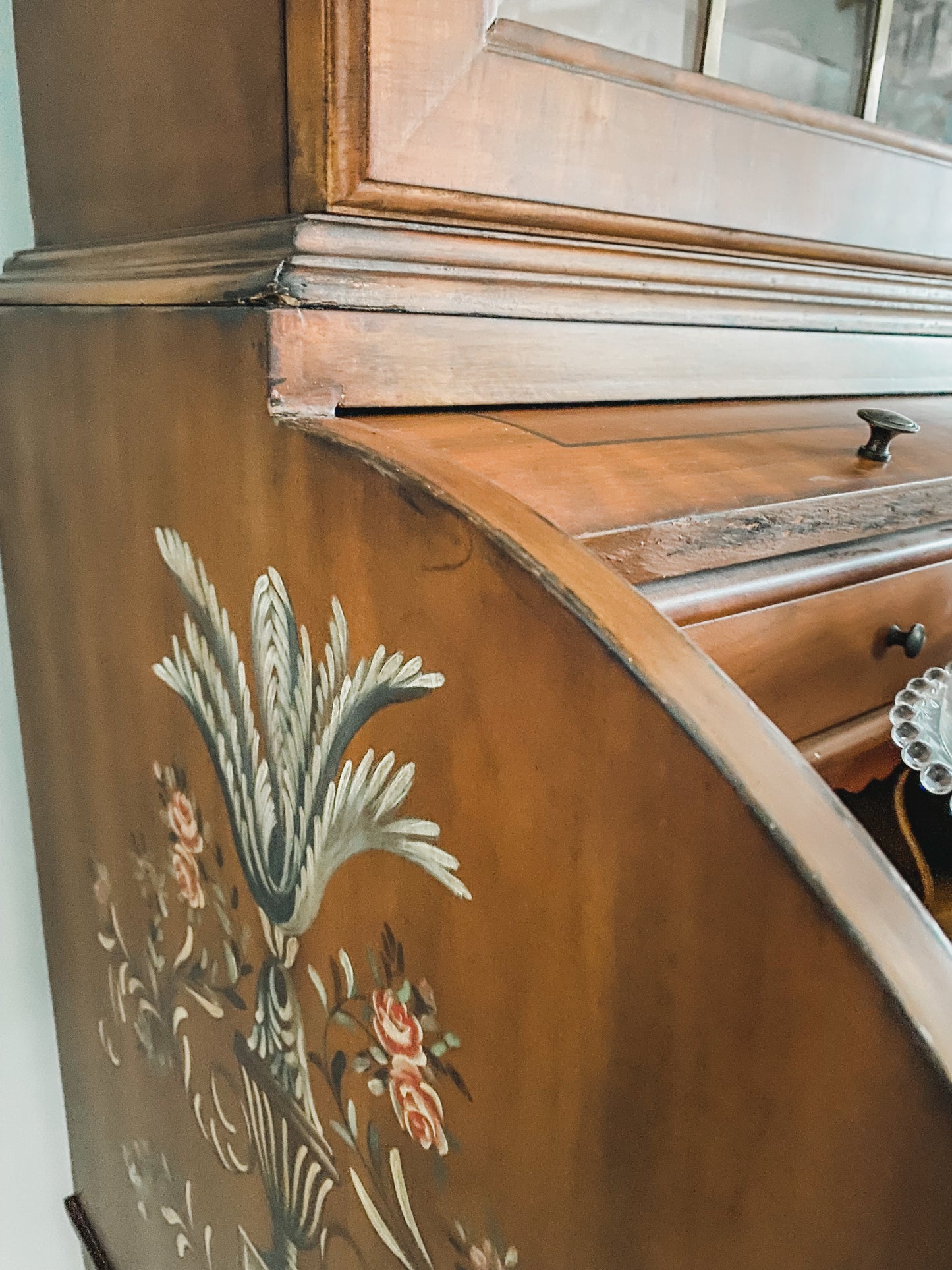 Gorgeous Hand Painted Adams Style Roll Top Secretary