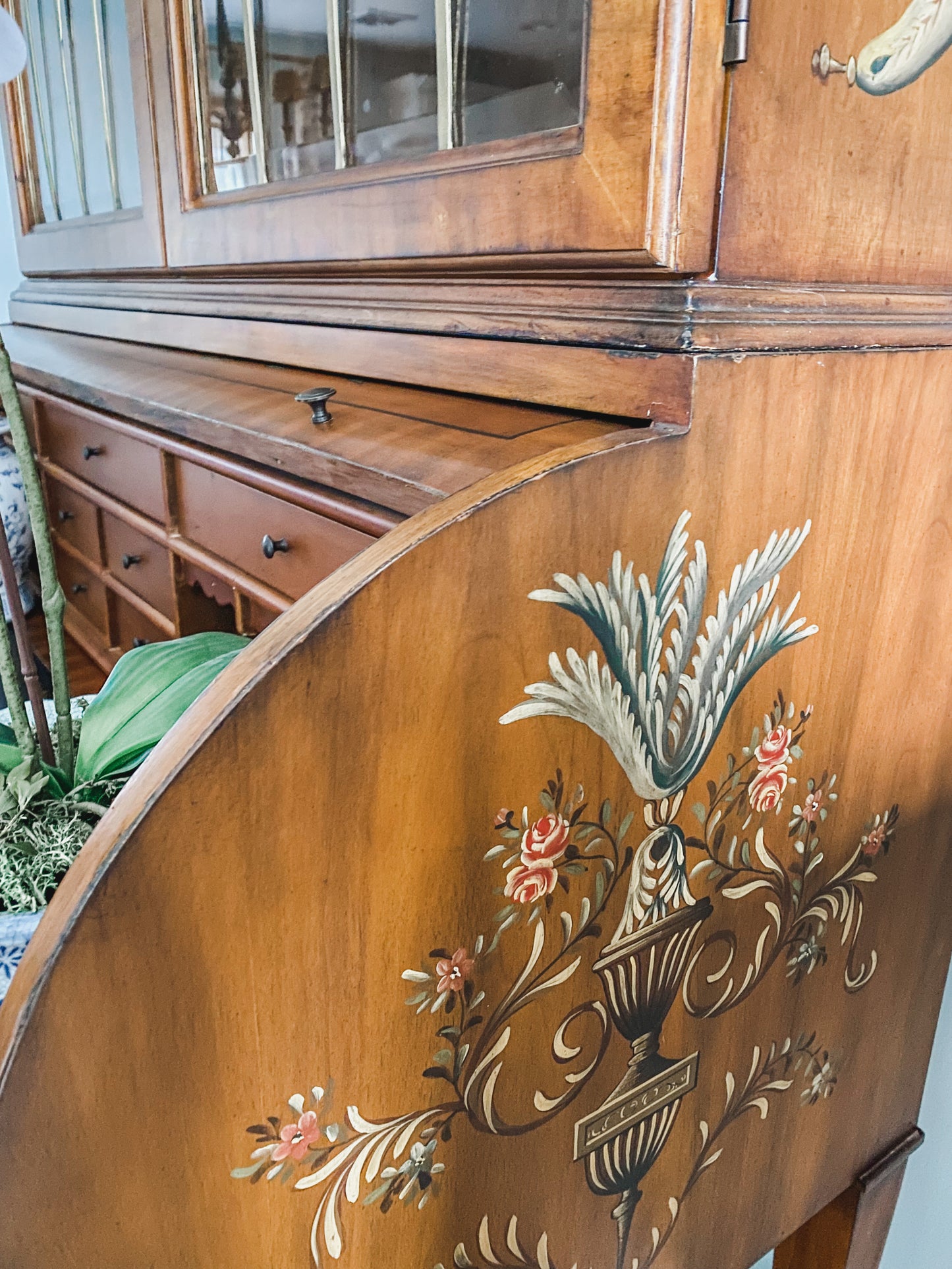 Gorgeous Hand Painted Adams Style Roll Top Secretary