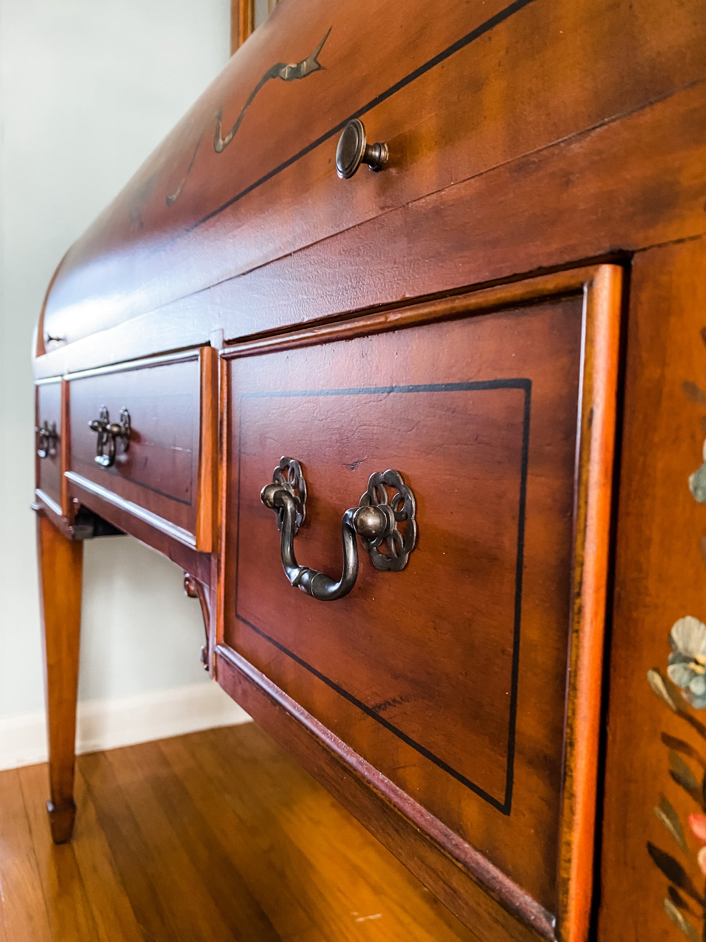 Gorgeous Hand Painted Adams Style Roll Top Secretary