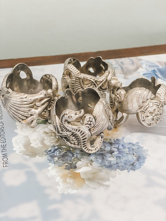 4 Seaside Silver Napkin Rings