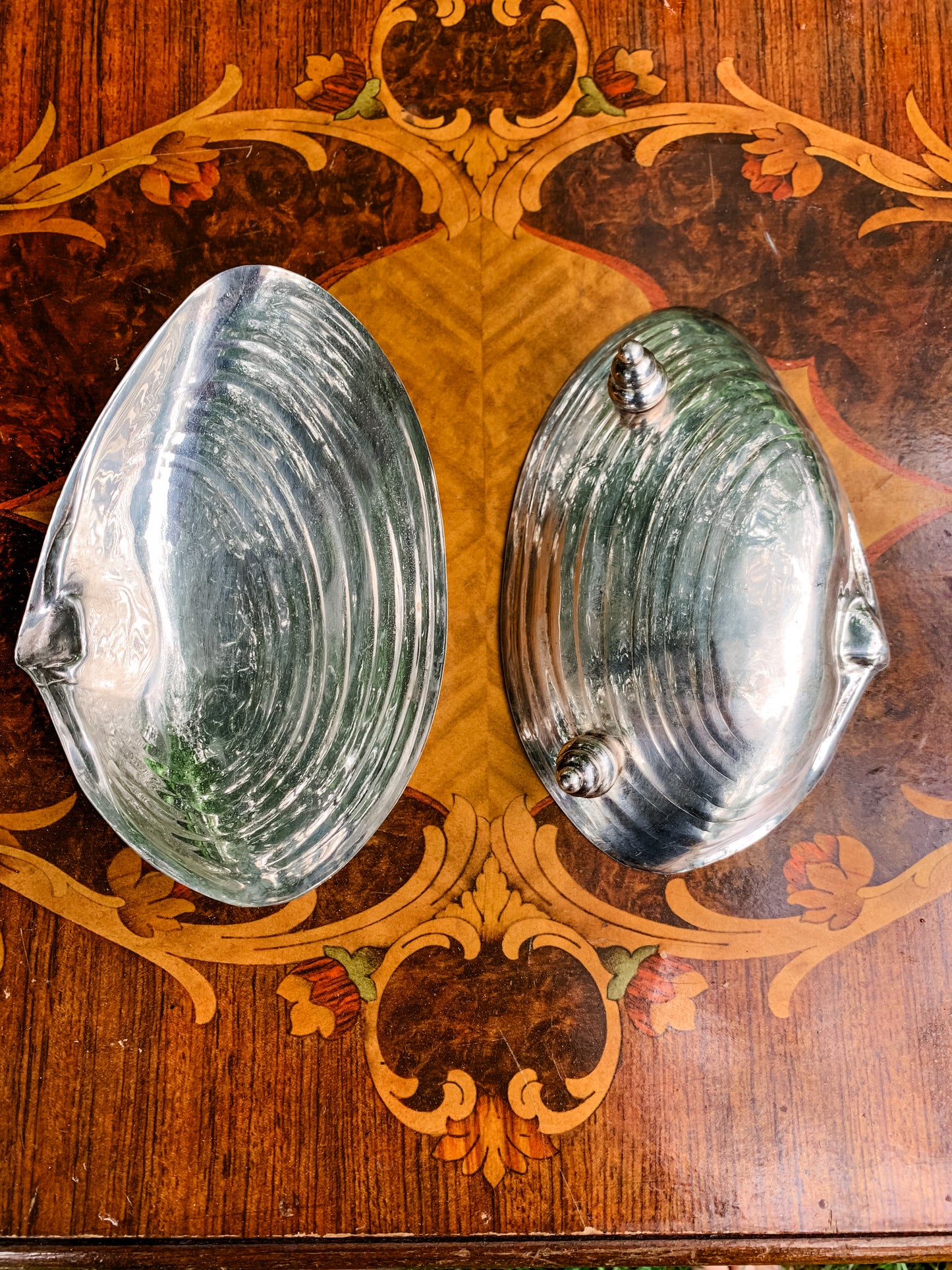 Two Wonderful Antique Silver Clam Shells