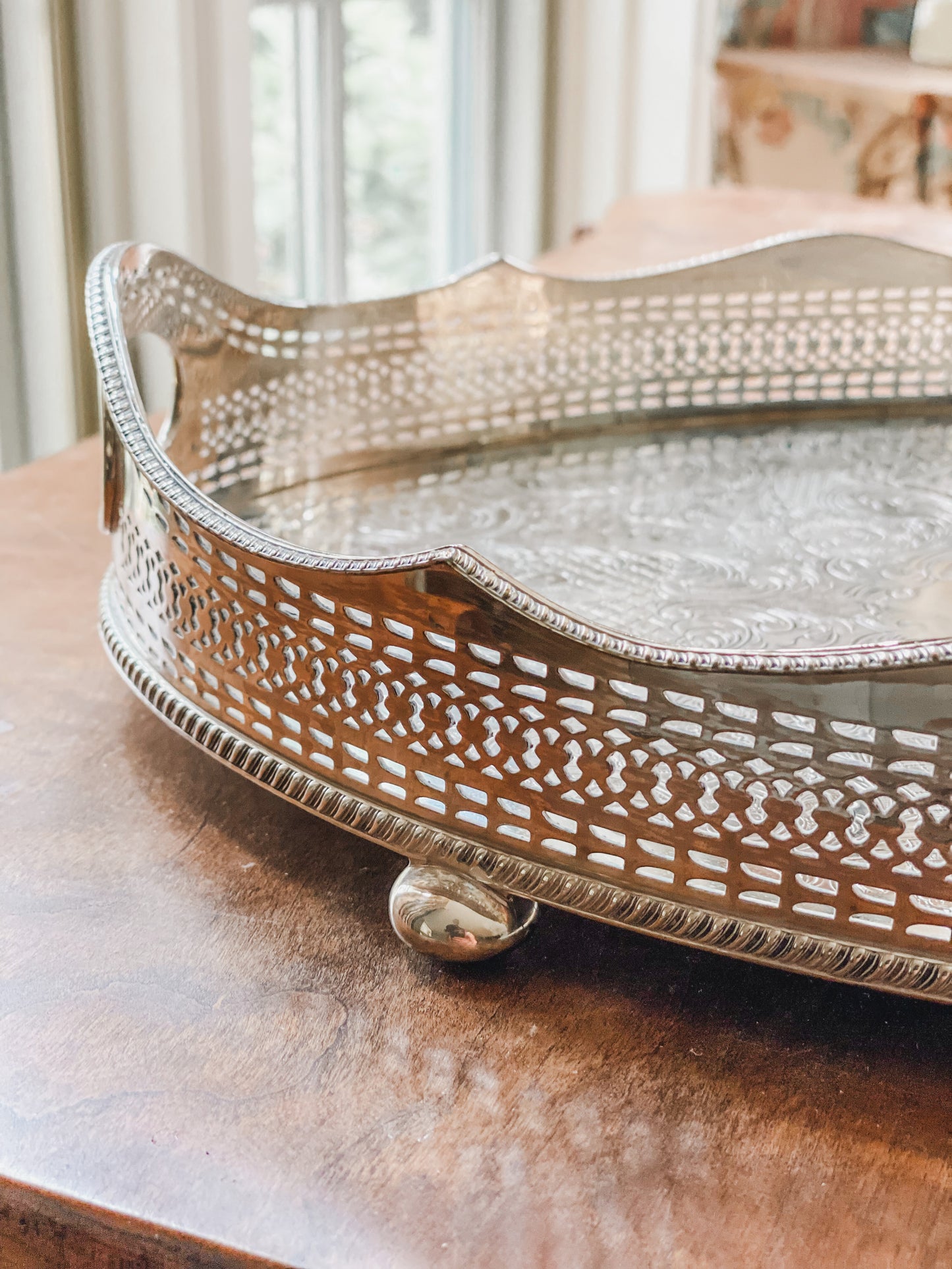 Gorgeous  Antique Reticulated Barker Ellis English Gallery Tray