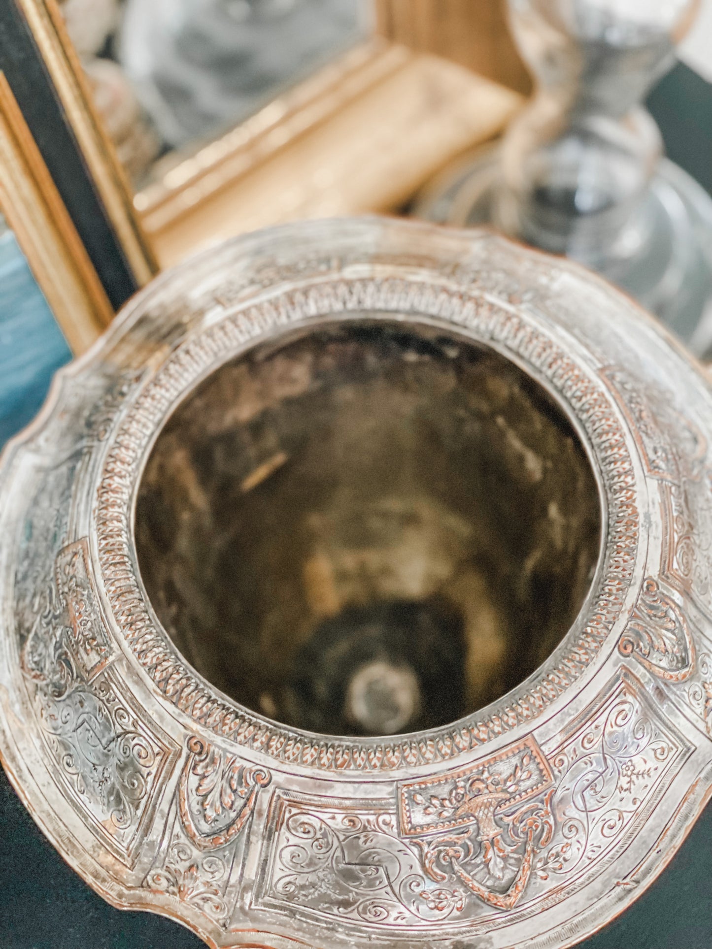 Antique Repousse Pedestal Vase