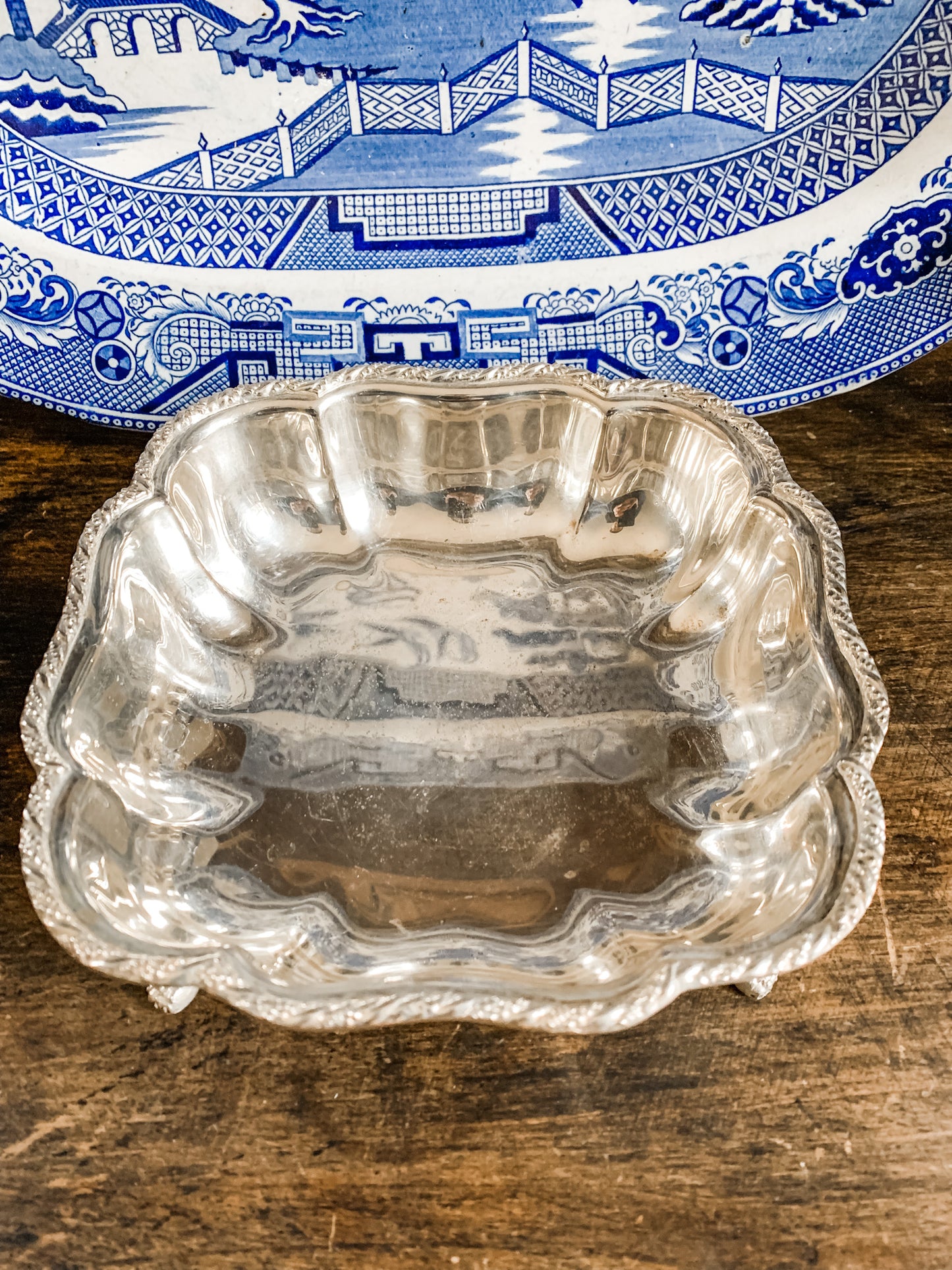 Lovely mid century Silver Square Footed dish