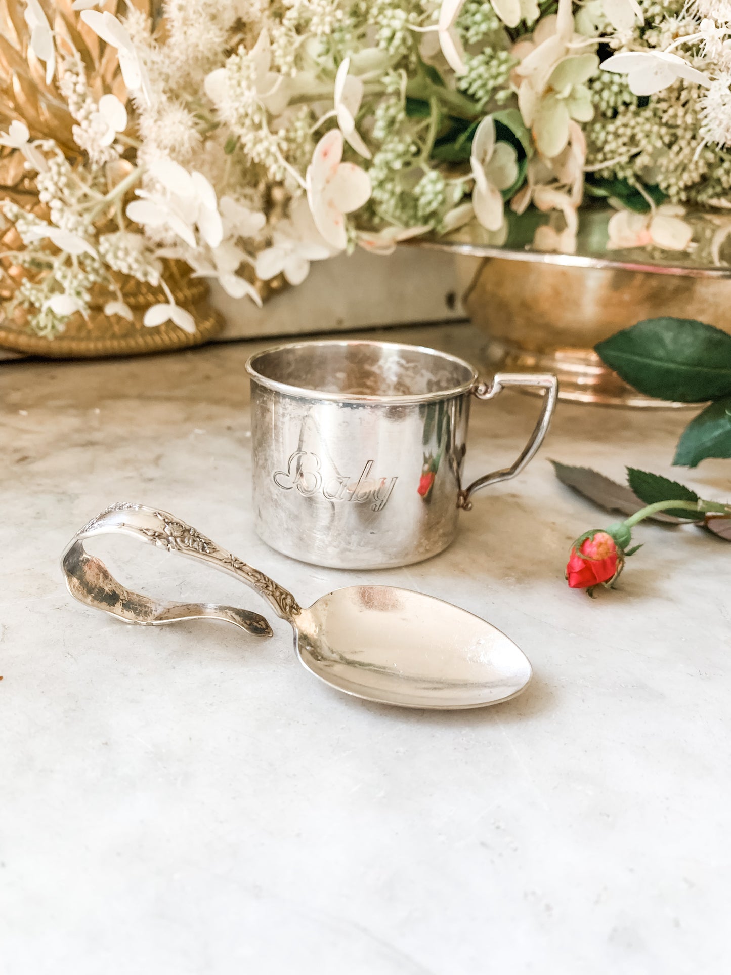 Charming Antique Baby Spoon and Cup
