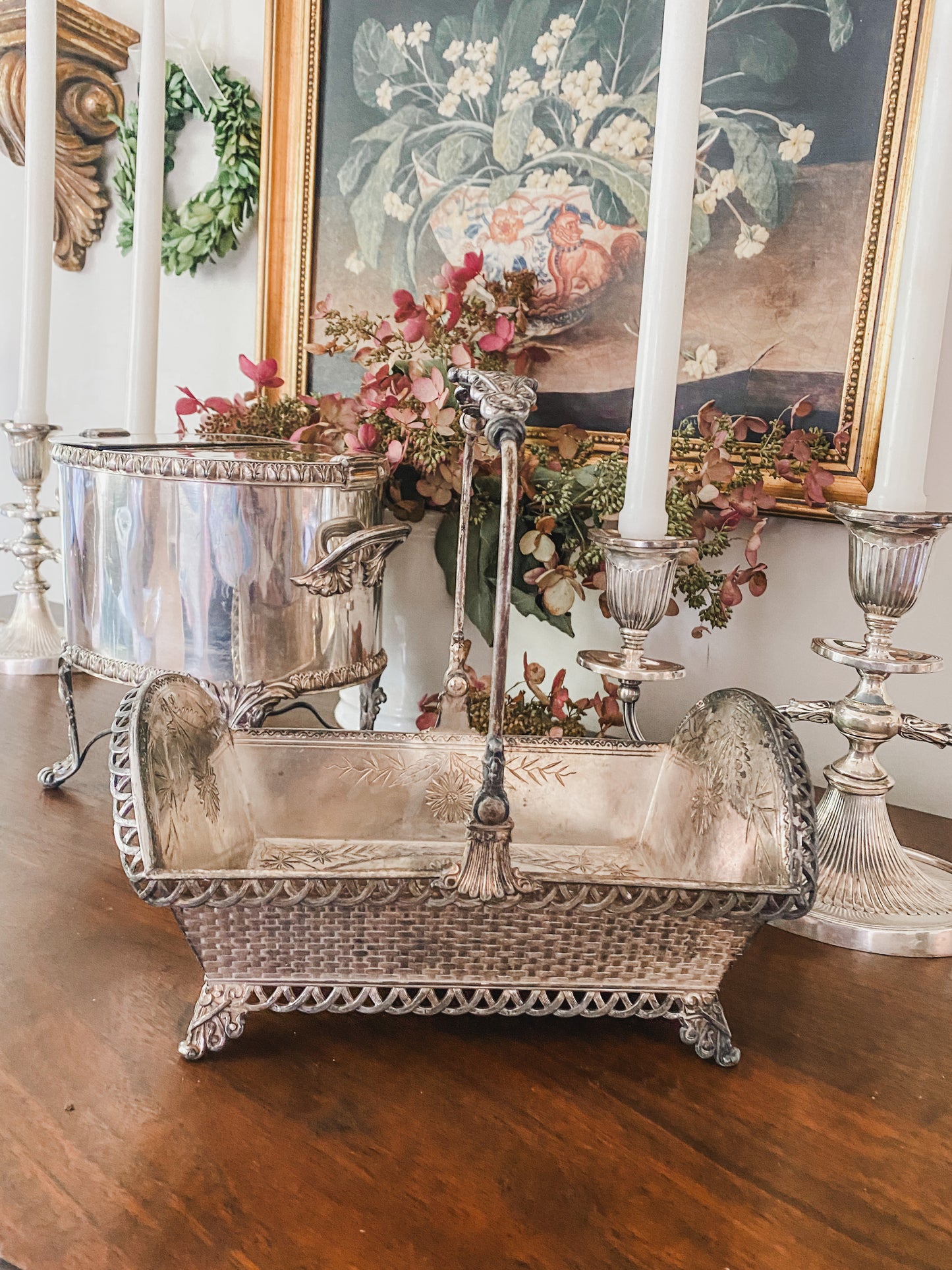 Fabulous Detailed Antique Quadroupleplate Buck Basket