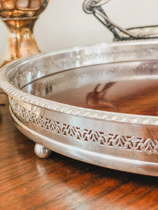 Round Antique Reticulated Silver Tray