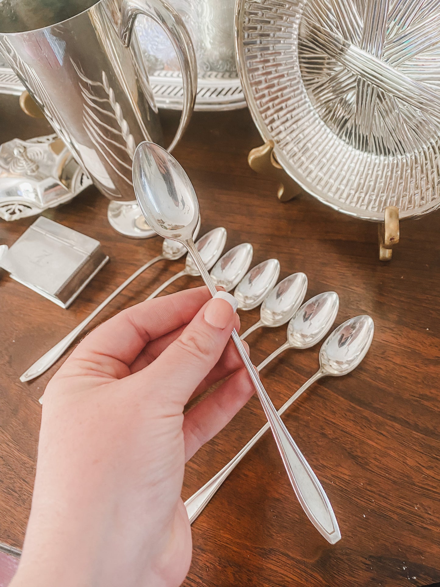 Set of 8 Antique Ice Tea Spoons from 1910