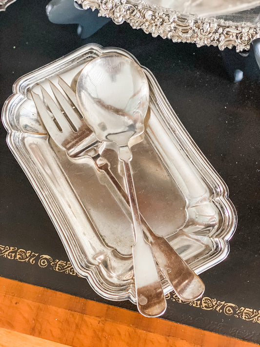 Bailey Banks & Biddle Pair of Serving Utensils and Antique Tray